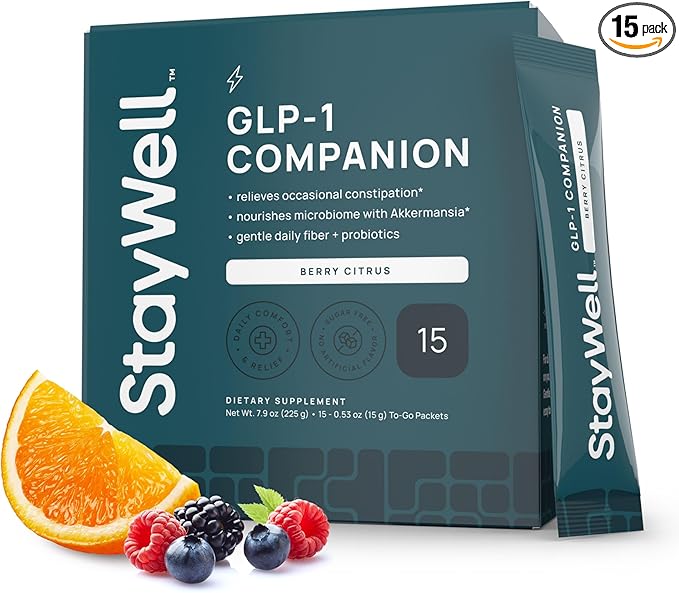 GLP-1 Constipation Support | Digestive, Gut Discomfort GLP Symptom Relief | Akkermansia, Probiotic, Prebiotic Microbiome Support for Digestive Balance, Regularity & Bloating Relief - Berry Citrus 15ct