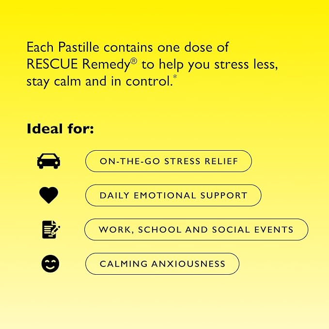 Bach RESCUE PASTILLES, Watermelon Flavor, Stress Relief Lozenges, Homeopathic, Flower Essences, 35 Count