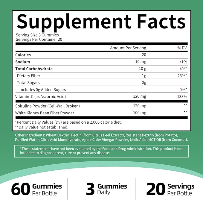 M inch Fiber Gummies for Adults Women Men Sugar Free - Fiber Supplement Support Digestive, Gut & No Bloating* - 7g High Fiber per Serving, Daily & Soluble, 2 Pack, Apple Flavor, Vegan, Non GMO