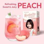 TEAZEN Peach Kombucha Powder, Hydration Drink Mix, Sugar Free, Live Probiotics & Prebiotics, On-the-Go 10 Packets, 1.76oz