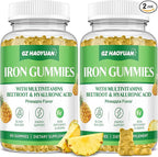 Iron Gummies with Multivitamin, Iron Supplement Gummies for Women & Men with Vitamin B Complex & C, Folate for Kids & Adults - Blood Builder, Energy, Iron Deficiency & Anemia Support Pineapple 120 ct
