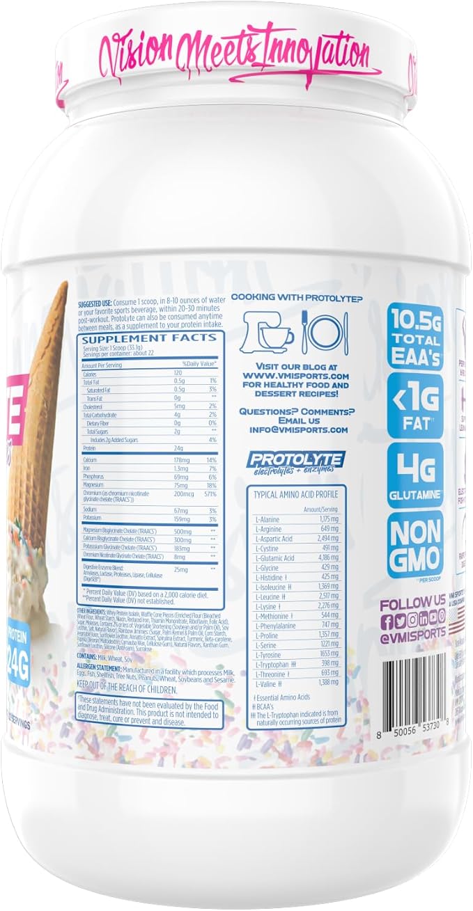 VMI Sports | ProtoLyte Whey Isolate Protein Powder | Low Calorie Whey for Weight Loss and Muscle Gain | Digestive Enzymes | Non-GMO (1.6 lb, Vanilla Ice Cream Cone)