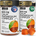 (2 Pack) Calm Magnesium Gummies 600 Mg - Magnesium Complex Chews 6-in-1 - Glycinate, Citrate, Malate, Vit D, Herbs - High Absorption, Healthy Response to Stress, Sleep Calm Support - Vegan, Sugar Free
