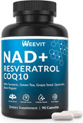 NAD+ Resveratrol Supplement with COQ10, Quercetin, Turmeric, NAD+ Supplement for Men and Women - Energy, Focus & Anti-Aging Support - Gluten Free, Non-GMO