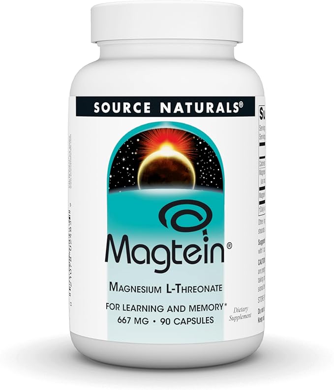 Source Naturals Magtein Magnesium L-Threonate 667mg Supports Focus, Mood, Healthy Memory, Cognitive Function, Sleep* - 90 Capsules