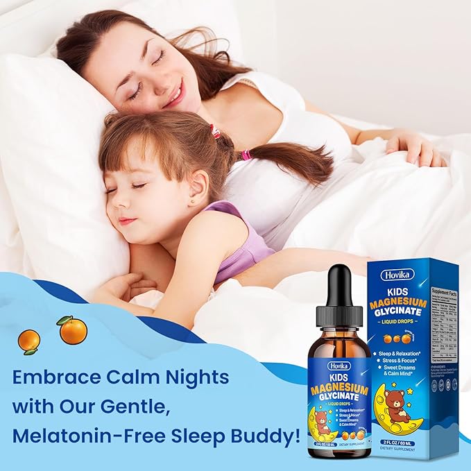 Magnesium Glycinate Liquid for Kids - with L-Theanine Omega-3, Vitamin B6, D3, Zinc - Kids Magnesium Drops for Sleep, Relaxation, Calm & Focus - 2 Fl Oz, Orange Flavor