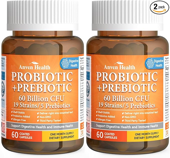 60 Billion Probiotics for Women and Men 19 Strains 5 Organic Prebiotics for Gut Digestive & Immune Health, Supports Diarrhea Gas Bloating, Vegan Probiotic Supplement Formula丨120 Caps