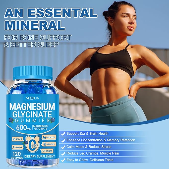 Magnesium Glycinate Gummies 600mg, Chewable Sugar Free Potassium Magnesium Gummies, Vitamin D, B6, and CoQ10 for Calm Support & Sleep for Adults, 60 Days Supply, 2 Pack