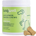 WagWell Ahiflower Omega Chews for Dogs | Vet-Formulated Health Supplement for Joints, Skin, Coat | Plant-Based Omega 3-6-9 | for Dogs of All Ages & Sizes, All Natural, Made in USA | 60 Chews