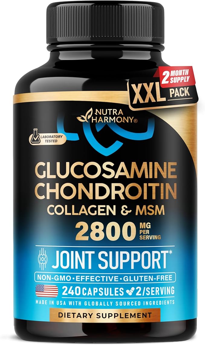 Glucosamine Chondroitin MSM Collagen | HSA | Joint Support Supplement 2800 mg | Made in USA | FSA Approved Product Items | Flexibility Nutritional Vitamins | For Men & Women, 240 Capsules