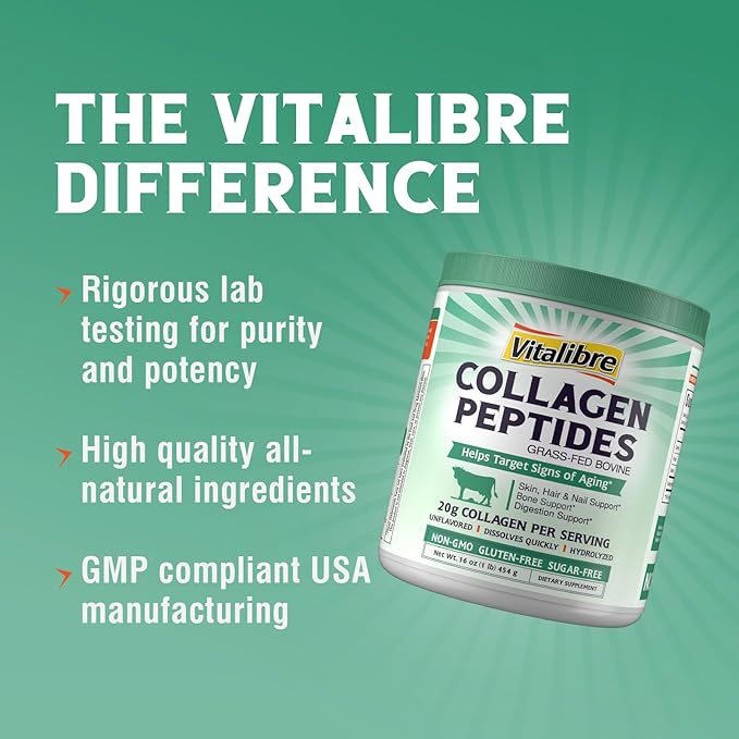 Bovine Collagen Peptides Powder for Women and Men, Grass-Fed Hydrolyzed Collagen Protein Type I & III, Skin, Hair, Nails, Bones, Digestion, Unflavored, Non-GMO, Keto & GF, 22 Servings, 16oz