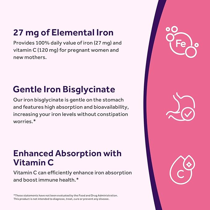 Doctor's Recipes Iron Supplement for Pregnant Women, Chelated Iron Bisglycinate, with Vitamin C for High Absorption, Gentle, Red Blood Cell Production Support, 60 Vegan Caps
