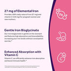 Doctor's Recipes Iron Supplement for Pregnant Women, Chelated Iron Bisglycinate, with Vitamin C for High Absorption, Gentle, Red Blood Cell Production Support, 60 Vegan Caps