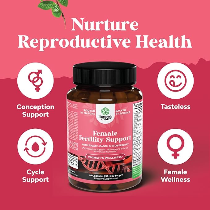 Female Fertility Supplement with Prenatal Multivitamins - Fertility Support with Prenatal Choline Inositol Folate Chasteberry and CoQ10 Fertility Blend for Women to Promote Conception - 60 Count