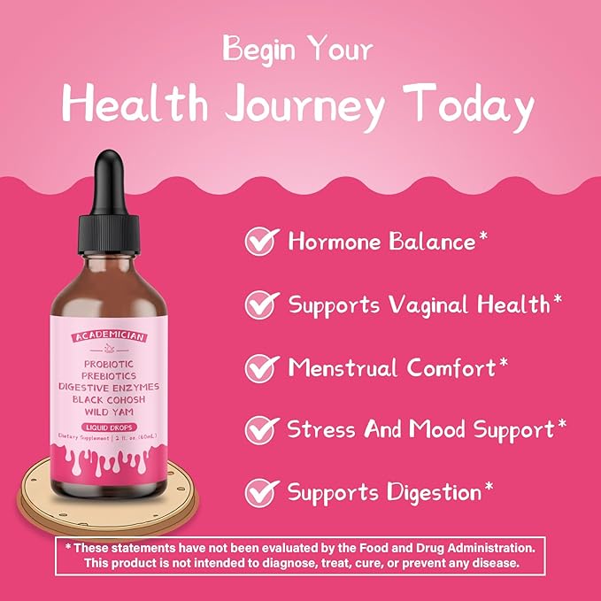 Wild Yam Root Tincture with Prebiotic Liquid Probiotic Digestive Enzyme Black Cohosh Drops - 60ml