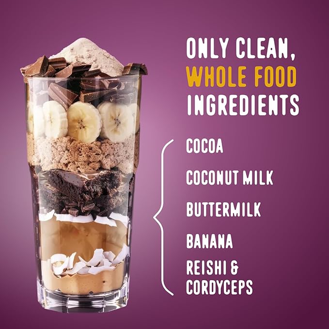 FlavCity All in One Protein Shake Powder, Brownie Batter - On the Go Meal Alternative + Collagen Peptides, Reishi & Cordyceps - Focus, Skin, Hair & Joint Support - 100% Grass Fed Whey, 20 Servings