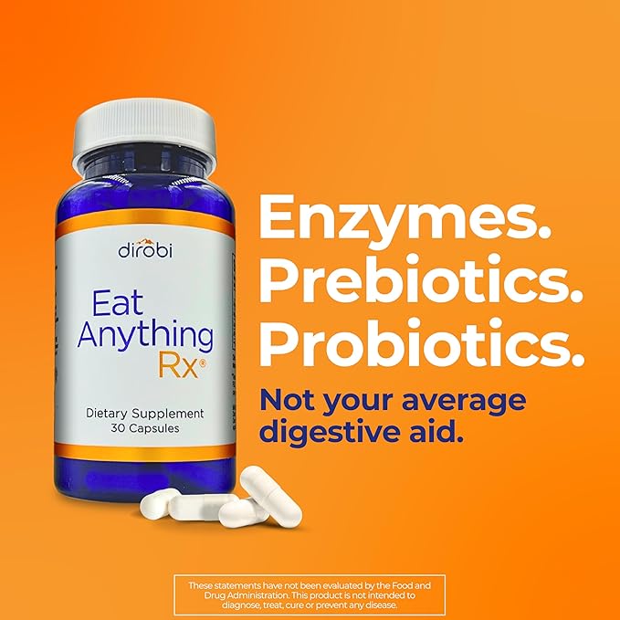 Dirobi Eat Anything Xylose Isomerase Fructose Malabsorption Enzymes, FODMAP Supplement, Digestive Enzymes for Better Lactose, Fat, Protein & Carbohydrate Digestion Gas & Bloating Relief 120 Capsules