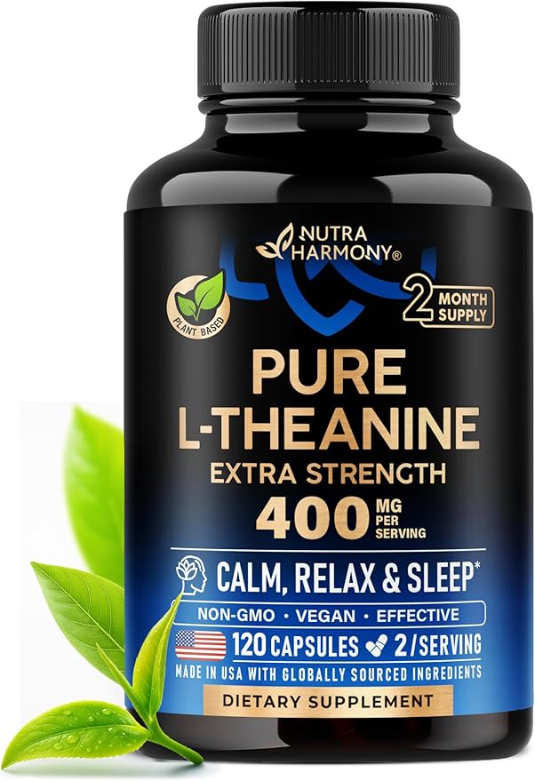 L Theanine 400 mg | L-Theanine Stress Relief | Extra Strength Supplement | Made in USA | Relaxation, Sleep & Calm Support | For Men & Women | Plant Based, Non-GMO & Gluten-Free | 120 Vegan Capsules