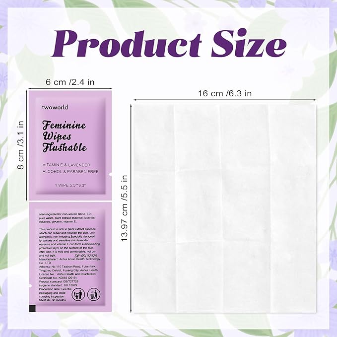 Feminine Wipes Individually Wrapped, Flushable Wipes Travel,Feminine Care Vaginal Wipes for Adult,Women, Girl and Homeless (Pack of 100,Lavender)