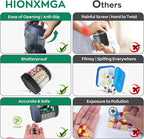 HIONXMGA Pill Dispenser with 7 Large Compartments,Portable Pill Bottle Organizer for Travel,Anti-Mixing Supplement Organizer Easy Twist Wide-Opening Pill Container with 20Pcs Labels,Translucent Black