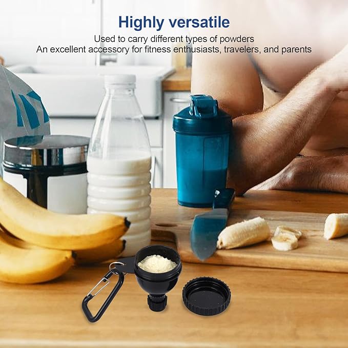 2 Pcs Protein Powder Container, Protein Powder Travel Container, Protein Powder Container to Go, Pre Workout/Gym Supplemen Keychain (Black, 100ml)