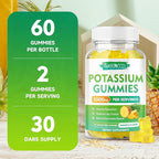 Potassium Citrate Gummies 1000mg, High Potency Potassium Supplement Gummies for Adults Women & Men, Support Muscle Health, Sugar-Free, Pineapple Flavor, 120 Count