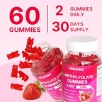 L-Methylfolate 15 mg Gummies, Methylfolate Supplement, Folate 5-MTHF Supplement for Support Mood, Brain Health, Immune System, Sugar Free, Strawberry Flavor, 120 Count