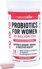 NatureWise Probiotics for Women + Organic Prebiotics D-Mannose & Cranberry - Vaginal Probiotics for PH Balance, Digestive & Urinary Tract - 18 Strains, 20 Billion CFU - 60 Capsules[60-Day Supply]