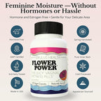 Flower Power Vaginal Moisture Support Capsules for Women — Vaginal Dryness Supplement with Powdered Slippery Elm Bark | Supports Vaginal Wellness During Menopause & Stress | 60 Count, Made in USA