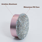 Small Pill Case 3 Compartments, Metal Round Portable Pill Box, Waterproof Travel Pill Organizer, Pocket Purse Medicine Vitamin Holder EDC Container (Rose Gold with Rhinestone)