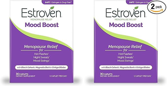 Estroven Mood Boost for Menopause Relief, Helps Reduce Hot Flashes & Night Sweats, Helps Manage Mood Swings, 30 Count (Pack of 2)