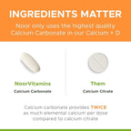 Noor Vitamins Halal Calcium Plus Vitamin D Bone & Immune Support | 600 mg Calcium & 800 IU (20 mcg) D2 per Tablet | aids in Absorption of Calcium into Bones, Non-GMO, Vegetarian & Halal (120 Tablets)
