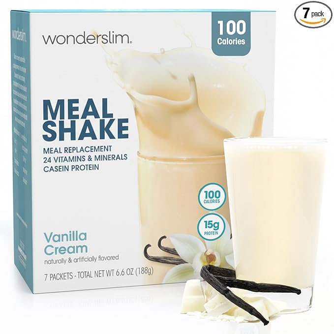 WonderSlim Meal Replacement Shake, Vanilla Cream, 15g Protein, 24 Vitamins & Minerals, Gluten Free (7ct)