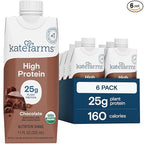 KATE FARMS Organic High Protein Chocolate Nutrition Shake, 25g Protein, 6g Fiber, 27 Vitamins and Minerals, 0g Sugar, Protein Drink, 11 oz (6 Pack)