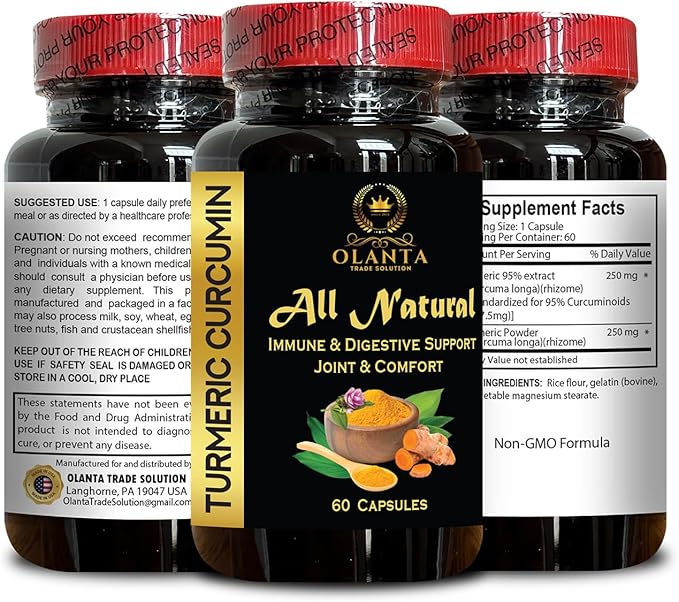 Turmeric Curcumin for Joint Support - Turmeric for Immunity, Boosting Antioxidant, Natural Turmeric Curcumin for Daily Wellness - 1 Bottle 60 Capsules