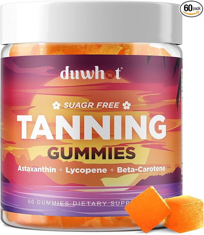 duwhot Astaxanthin Gummies Sugar Free, Astaxanthin for Women & Men Tanning Support, Enhanced with Lycopene & Beta Carotene Vegan, Orange Flavor, 60 Chewables