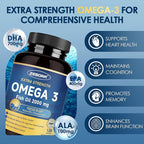 ZEBORA Omega-3 Fish Oil 2000mg - High Potency DHA & EPA Omega 3 with Alpha-GPC & PS for Brain, Cognition & Heart Support, Sustainably Sourced, 120 Softgels