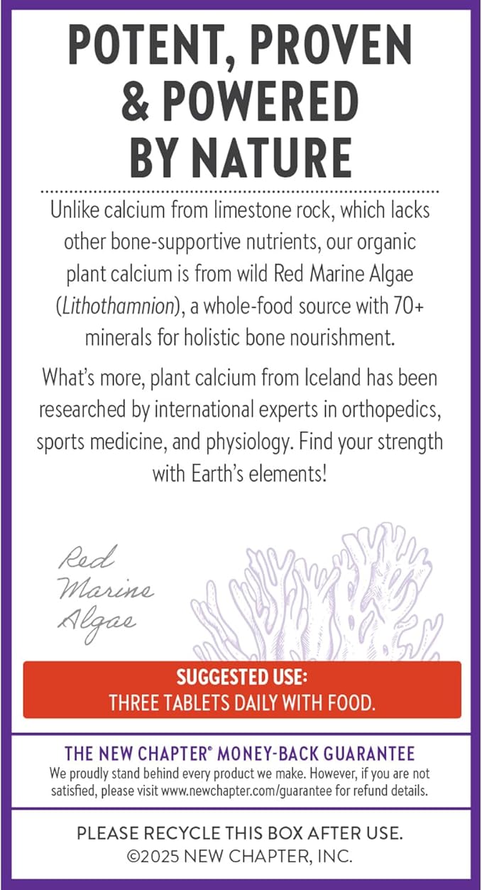 New Chapter Calcium Supplement - Bone Strength Plant-Based USDA Organic Calcium with Magnesium, Vitamin D3+K2, for Bone Health & Joint Mobility, Heart Support, 905 mg dose - 180 Slim Tablets