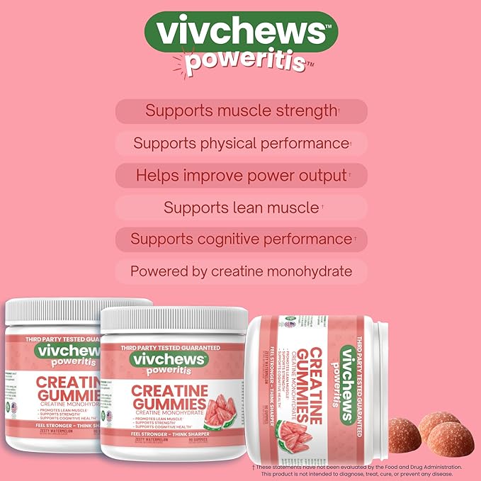 Creatine Gummies for Women – Creatine Monohydrate, Supports Strength, Performance & Cognitive Function, Watermelon Flavor, Fruit Pectin Based, Vegan, Non-GMO, Gelatin-Free, 90 Count