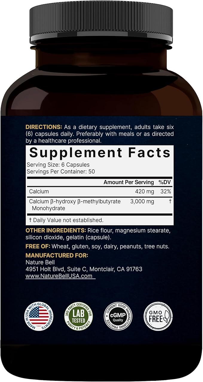 NatureBell HMB 3,000mg - 300 Capsules - Triple-Strength Supplement for Lean Muscle Mass Support - Aids Against Muscle Breakdown in Men & Women* - Non-GMO & Gluten-Free