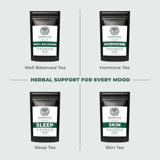 Elephantal Wellness Menopause Support Premium Herbal Tea for Women – Chaste Berry (Vitex), Black Cohosh, Red Clover & Valerian – Promotes Balance, Calm & Daily Comfort – Caffeine-Free Loose Leaf Tea, 2oz (20 Servings)