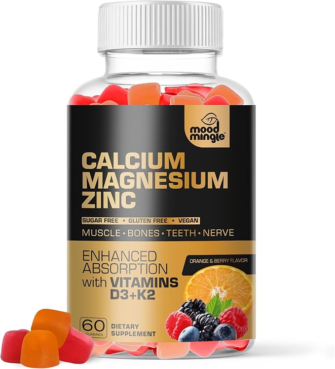 Calcium Magnesium Zinc Supplement Gummies for Kids Toddler & Adults - Enhanced Absorption with Vitamin D3 & K2 - Sugar Free Gluten Free Cal Mag Zinc Vegan Chewable Complex Calcium Gummies