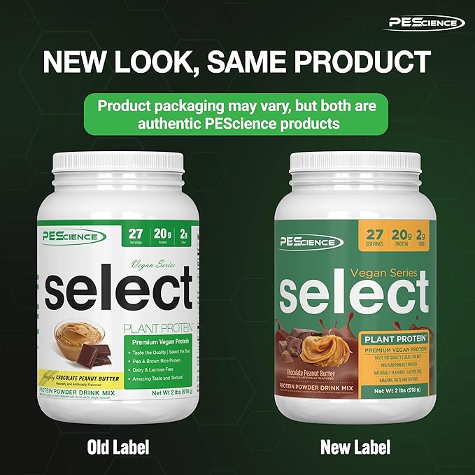 PEScience Select Vegan Protein Powder, Plant Based Protein Powder, Amazing Taste, Smooth Texture, Pea and Brown Rice Blend, Dairy Free, Lactose Free, Gluten Free - Chocolate Peanut Butter, 27 Servings