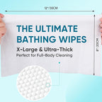 No Rinse Bathing Wipes for Adults - Extra Thick 8x12 Inch Disposable Shower Wipes, Hypoallergenic Unscented Body Cleansing Cloths for Bed Bath, Hospital, Travel, Camping - 300 Count(30 Packs)