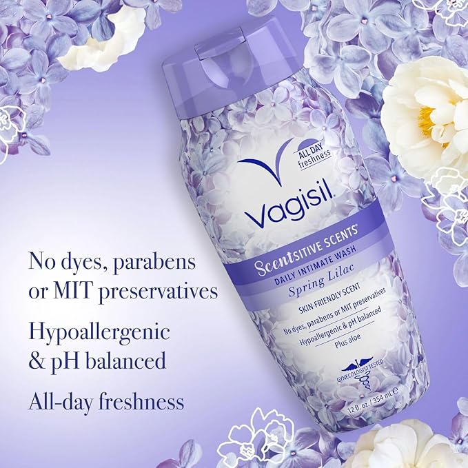 Vagisil Feminine Wash for Intimate Area Hygiene, Scentsitive Scents, pH Balanced and Gynecologist Tested, Spring Lilac, 12 oz (Pack of 1)