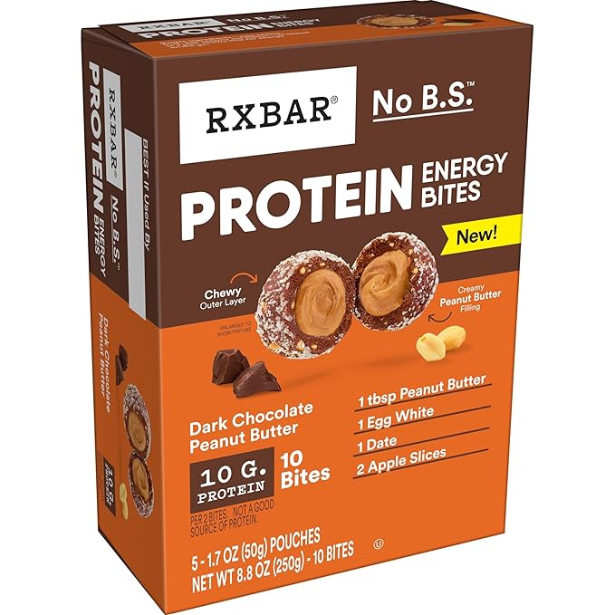 RXBAR Protein Energy Bites, Gluten Free Energy Snacks, Protein Snacks, Dark Chocolate Peanut Butter (60 Bites)