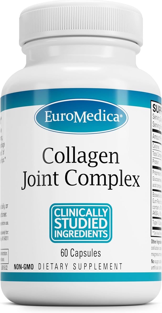 EuroMedica Collagen Joint Complex - Collagen Supplement for Joint Health Support - Dietary Supplement with Boswellia Extract & Type II Collagen - Lower Back & Knee Support Supplement - 60 Capsules