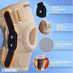 Sparthos Knee Brace - Heavy-Duty Hinged Support for ACL, MCL, Meniscus Tear, Arthritis Pain - Open Patella - 4-Strap Adjustable, For Men & Women, Check Size Chart (Beige-XXL, Fits 18½-22″ Thigh)