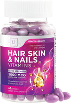 Hair Vitamins for Women for Hair Growth - Argan-Infused Supplement with Collagen, Biotin and Hyaluronic Acid - Supports Faster Hair Growth, Skin & Nails Beauty Vitamins, Bottled in USA - 60 Softgels
