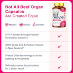 12-In-1 Beef Organ Supplement for Women - Beef Liver, Uterus, Kidney, Heart, Pancreas, 5 Vitamins & 2 Herbs, Hormone Balance, Menstruation, Energy, Immune - 100% Grass Fed, Pasture Raise - 120 Caps